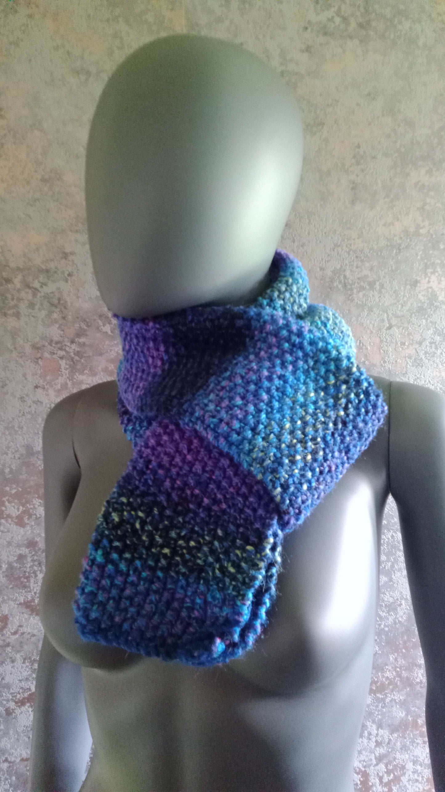 Hand Knit Marble Blue and Purple Blend... Moss Stitch Scarf